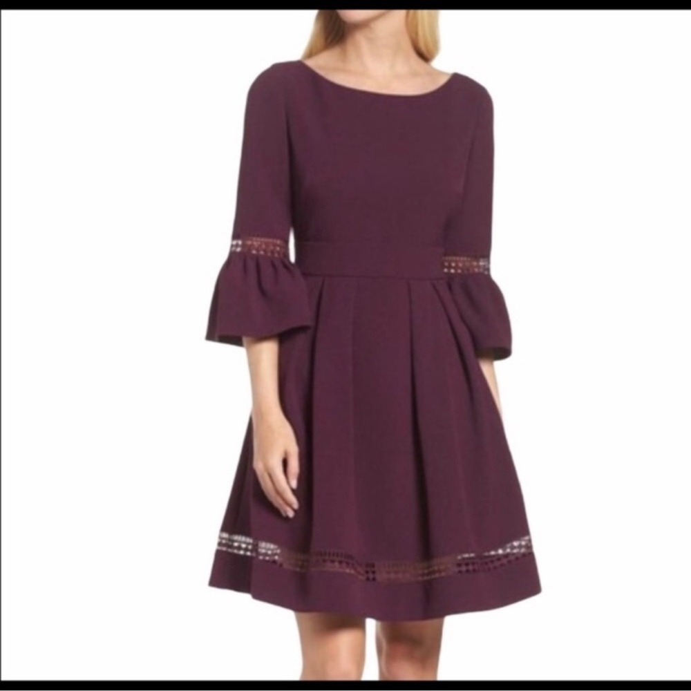 Plum Purple Eliza J Fit & Flare Bell Sleeve Dress